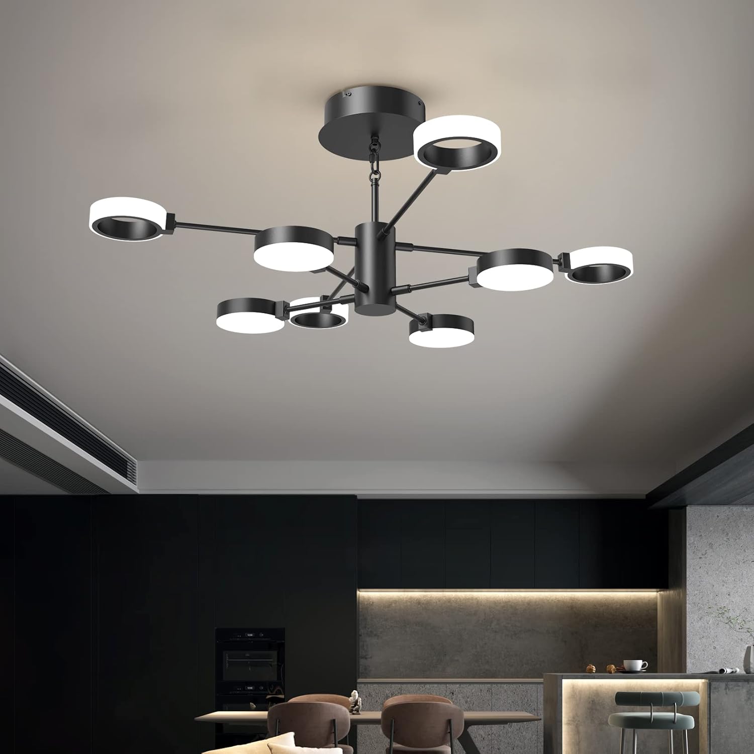 Modern Chandeliers,LED Sputnik Chandelier New Art Industrial Pendant Light Easy to Install Pendant Light Black and Gold Chandeliers fixtures for Kitchen,Bedroom,Living Room,Dinning Room