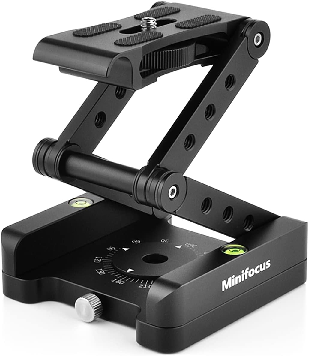 Z Flex Tilt Head, MINIFOCUS 360&deg; Rotating Folding Z Flex Tilt Tripod Head Compatible for DSLR Camera Bracket Tripod & Slide Rail, Z Tilt Head Aluminum Portable Quick Release Plate Stand Holder