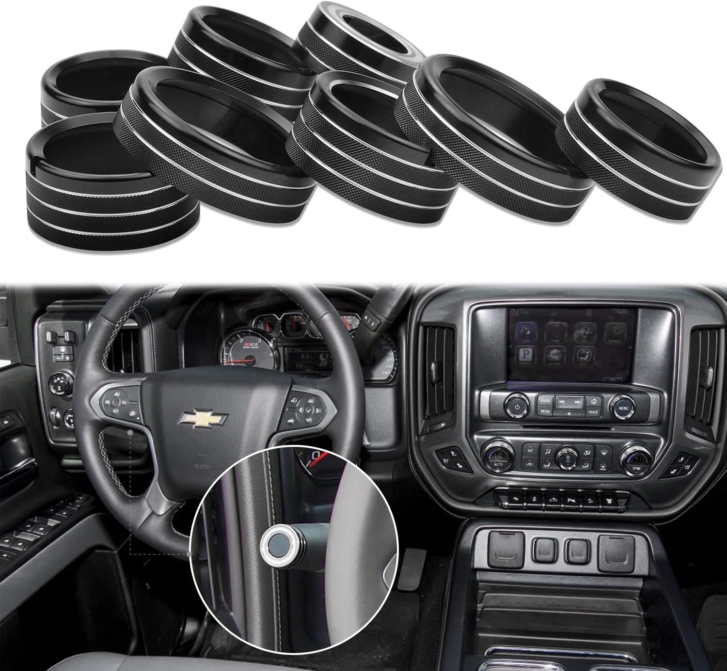 for 2014-2018 Chevy Silverado Knob Cover Temperature Control Volume Radio Light Button Center Console Turn Signal Switch Interior Trim Accessory Compatible with 2014-2018 GMC Sierra Red 8 Pcs Pack of 2