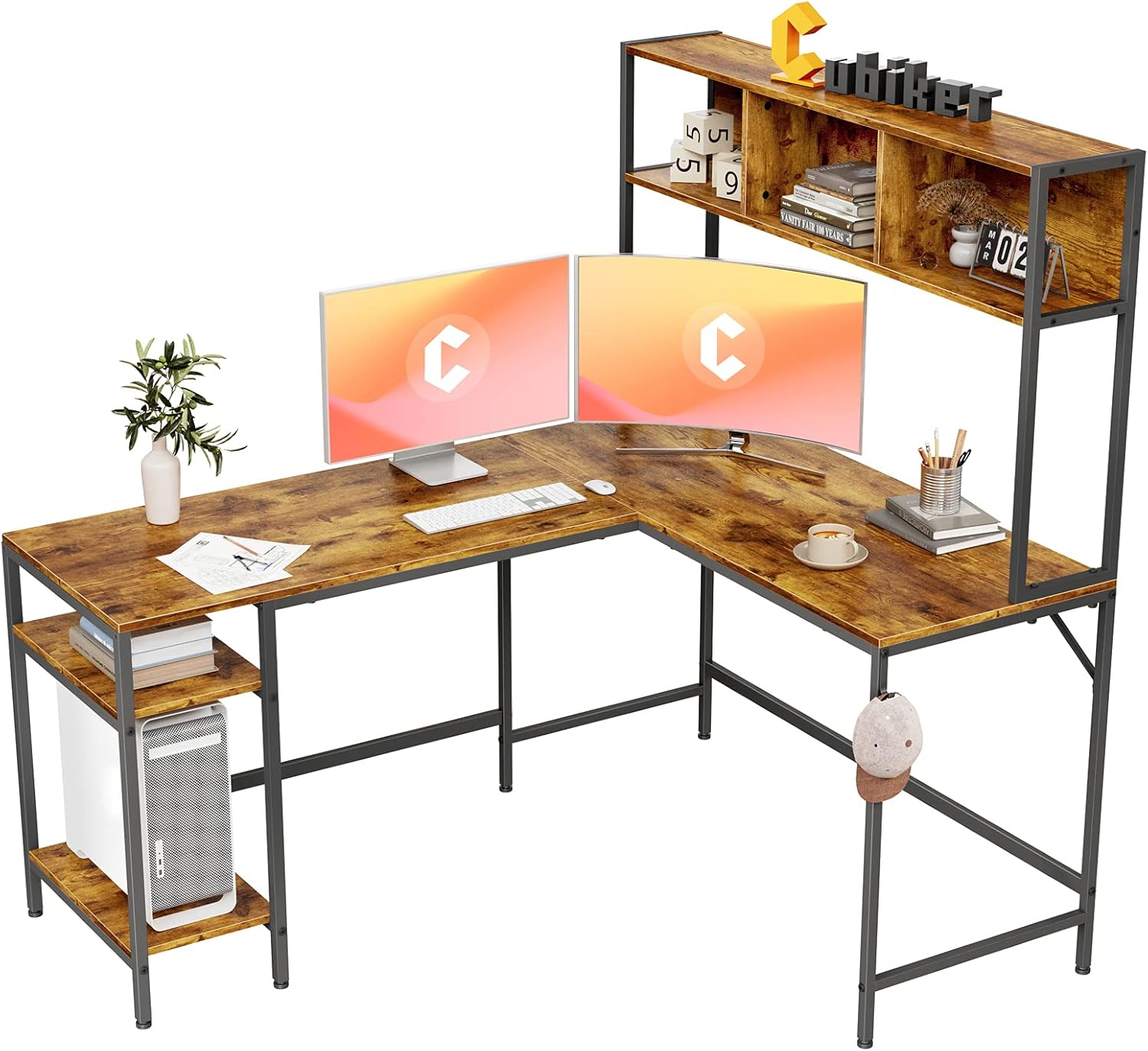 Cubiker L-Shaped Desk with Hutch, 60