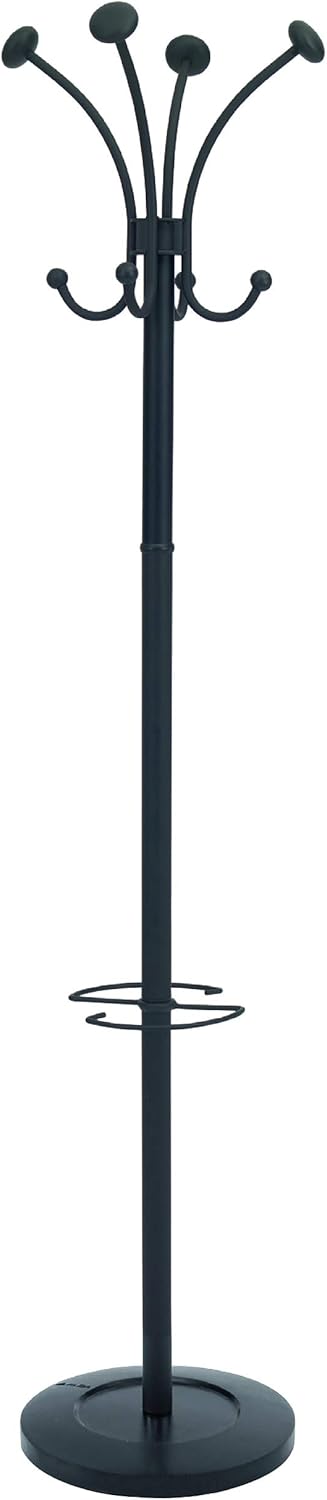 Alba Classic Floor Coat Rack/Stand with 4-Double Pegs, Black