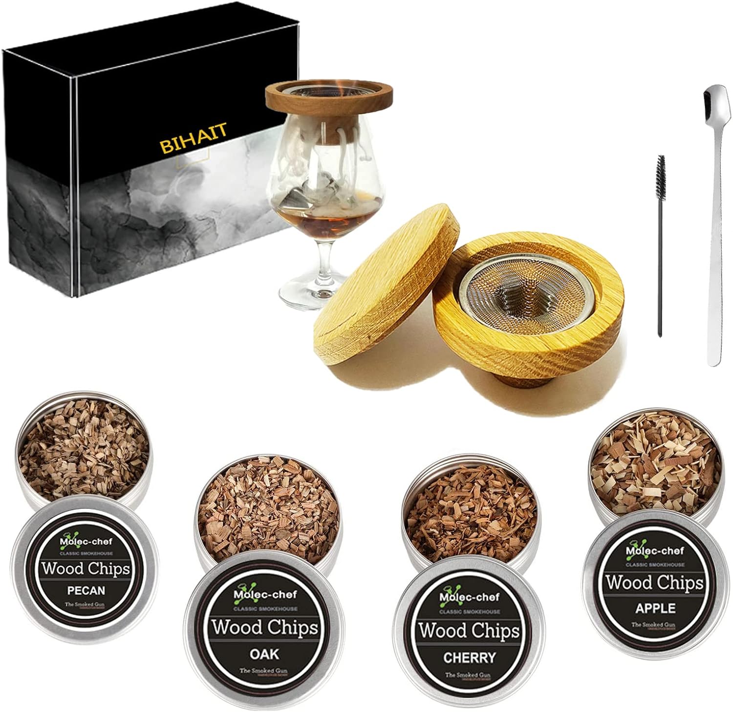 Cocktail Smoker Kit.Old Fashioned Drink Smoker Whiskey Smoker Infuser Kit.Bourbon Smoker Kit with Wood Chips Smoke Top as Gift for Whiskey Lovers,Dad,Husband,Men Pack of 2