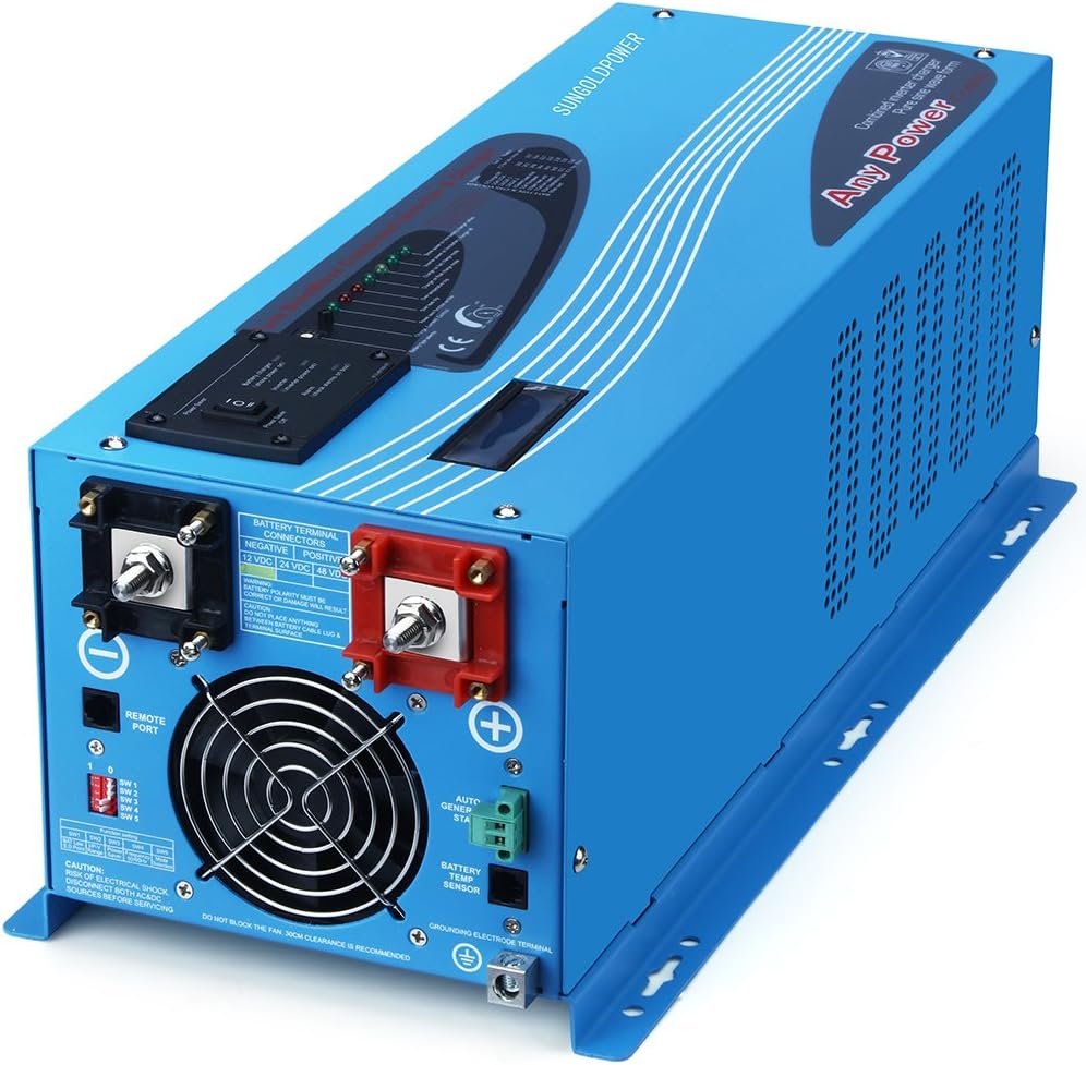 SUNGOLDPOWER 3000W Peak 9000W Pure Sine Wave Power Inverter DC 24V AC 120V with Battery AC Charger Solar Wind Power Inverters LCD Display Low Frequency Solar Converter, Blue