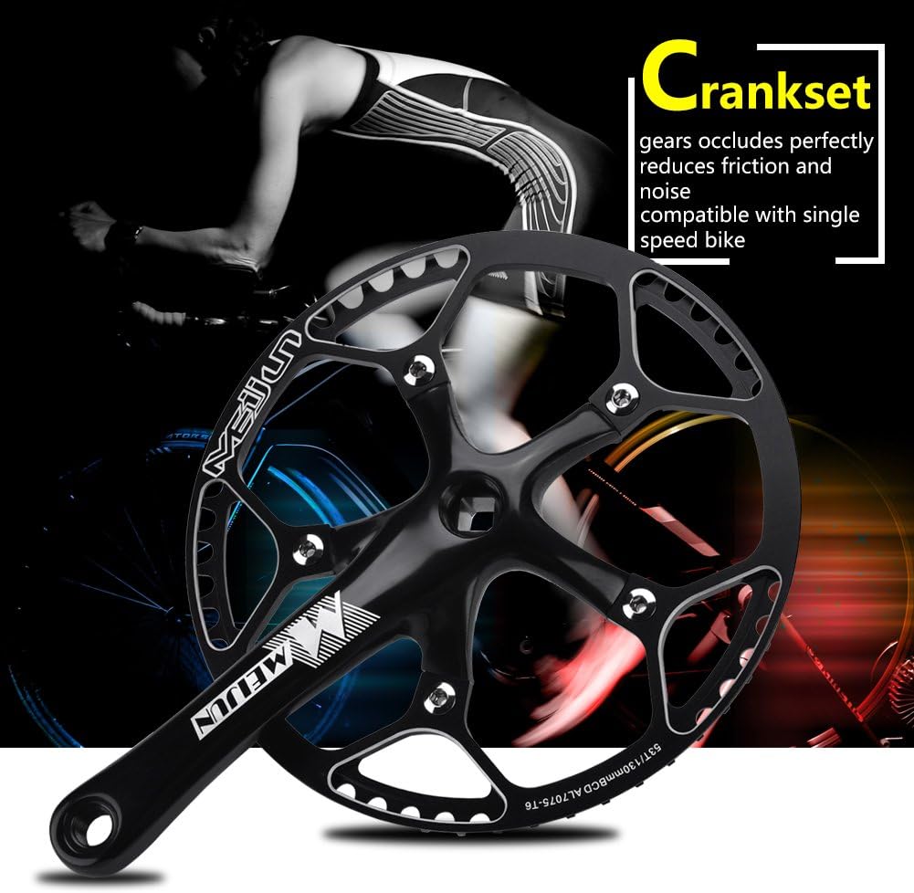 Bicycle Crankset, Single Speed Crankset Mountain Bike Aluminum Alloy Hollow Integral Mountain Bike Crankset Arm Speed Fixed Gear,Easy to Modify Single Crank Set(Black) Pack of 2