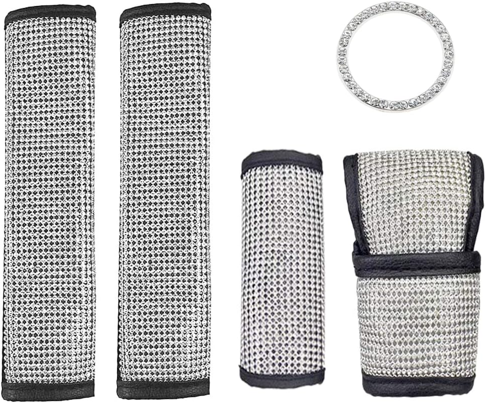 Fangfei 4pcs/Set Crystal Diamond Gear Shift Knob Cover, Seat Belt Cover, Handbrake Cover Car Bling Accessories Interior