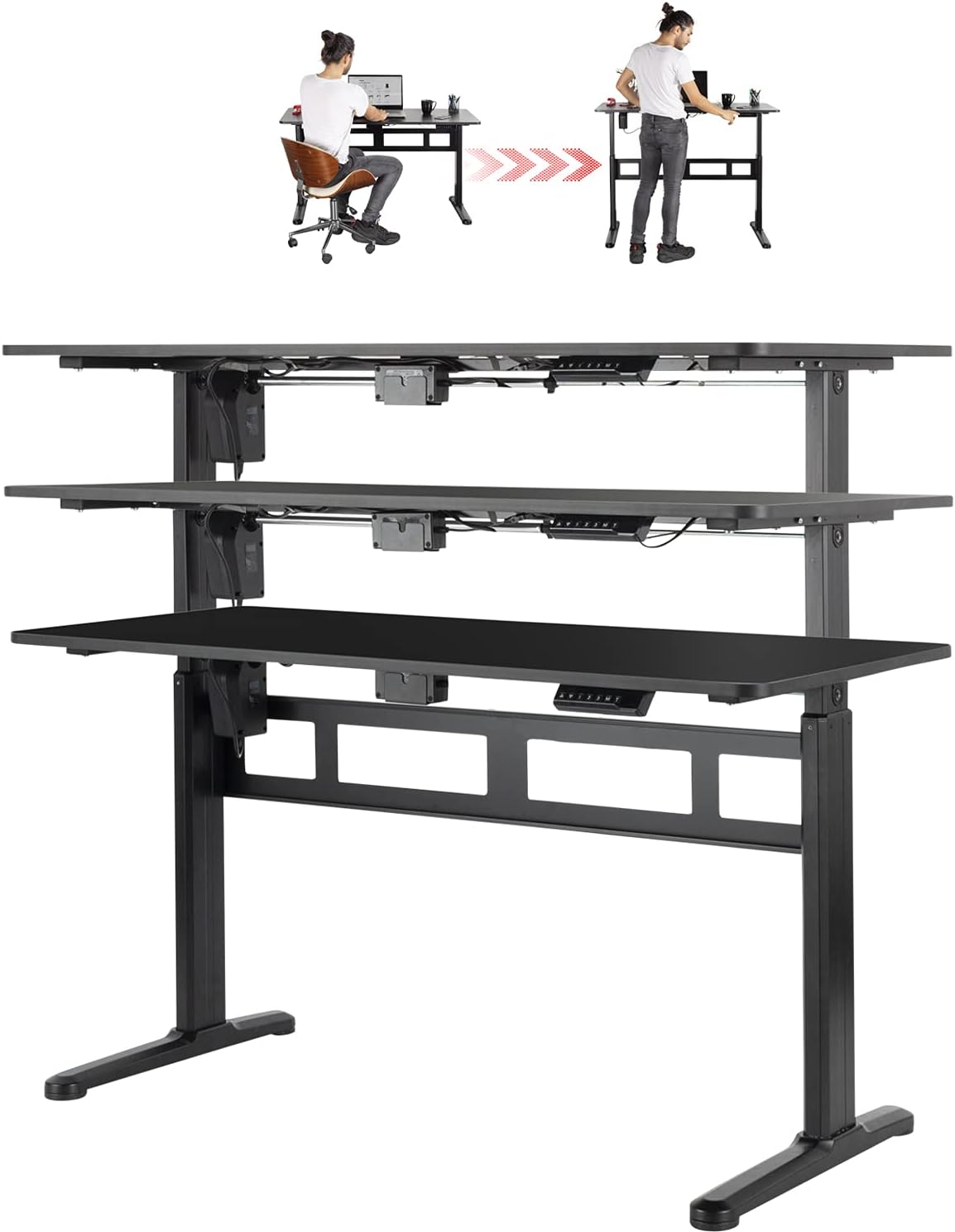 Vergo Standing Desk 55 x 24 Inches Electric Height Adjustable Home Office Desk Sit Stand with Table Top and Aluminum Frame (Black)