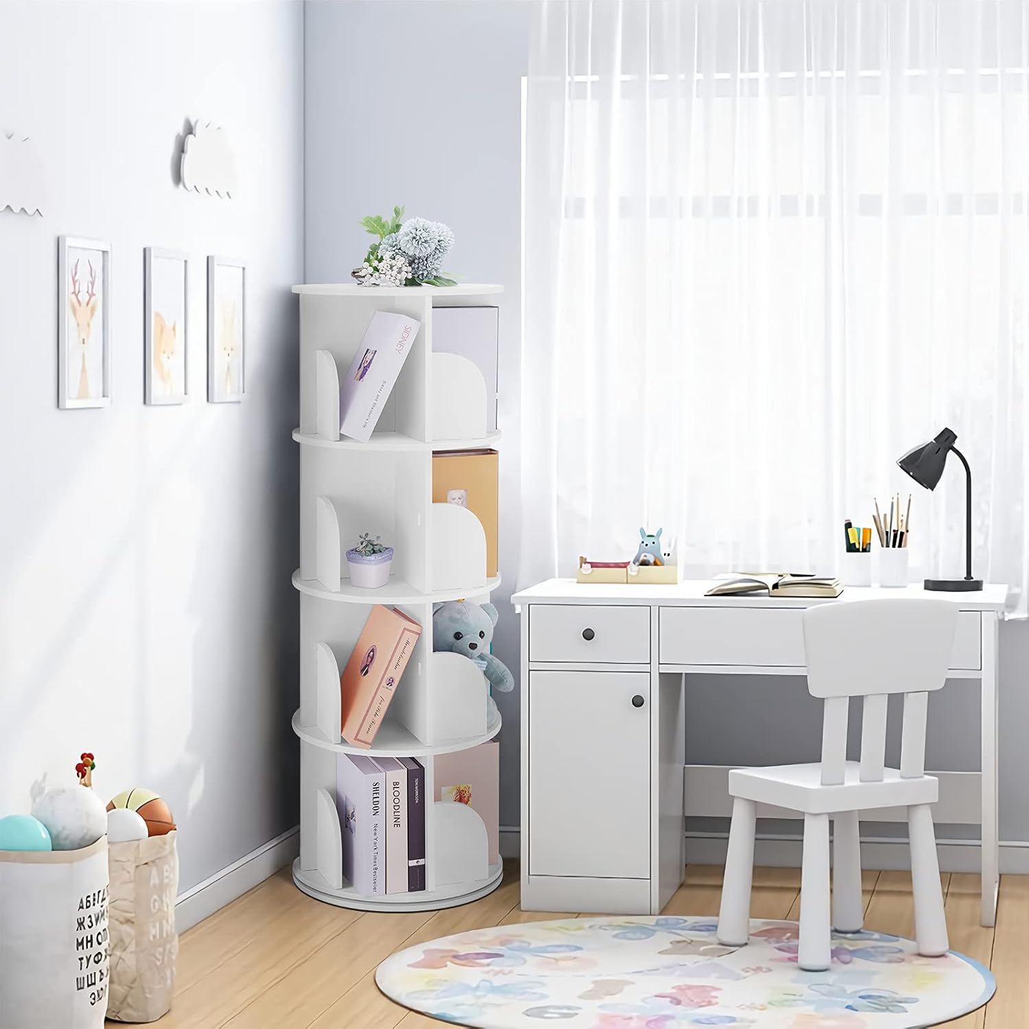 NAIYUFA Rotating Bookshelf 360 Display Floor Standing Bookcase Storage Rack for Kids&Adults Multi-Functional Bookshelf Organizer