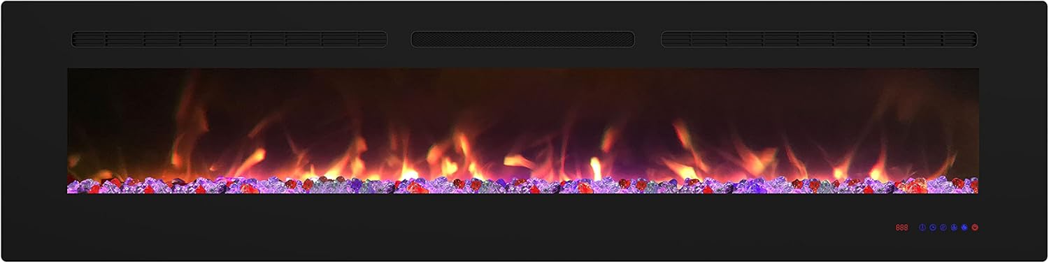 EASE-WAY 72 inch Electric Fireplace, Recessed and Wall Mounted Slim Electric Fireplace Insert, Control by Touch Panel & Remote, 13 Flame Settings