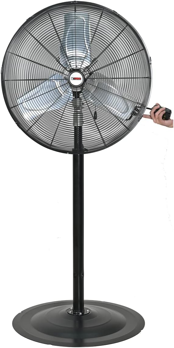 Oscillating Pedestal Fan, Waterproof Industrial Fan with Stand and Aluminum Fan Blades 3-Speed Shop Metal Garage Warehouse Fan, Black K Tool International KTI77726