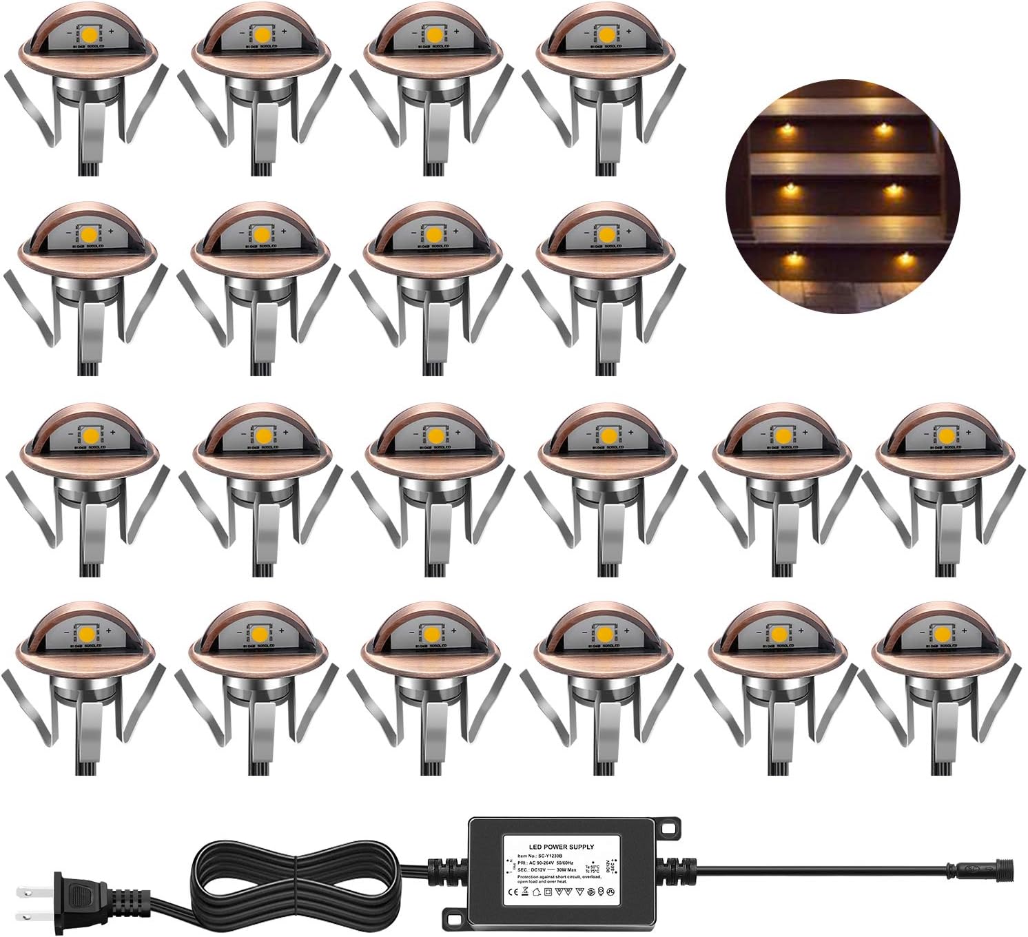 CHNXU Low Voltage LED Deck Lighting Kits with Transformer, 10 Pack IP65 Waterproof Outdoor Recessed Wall Patio Stairs Step Garden Yard Decorations Landscape Lights (Warm White, Bronze)