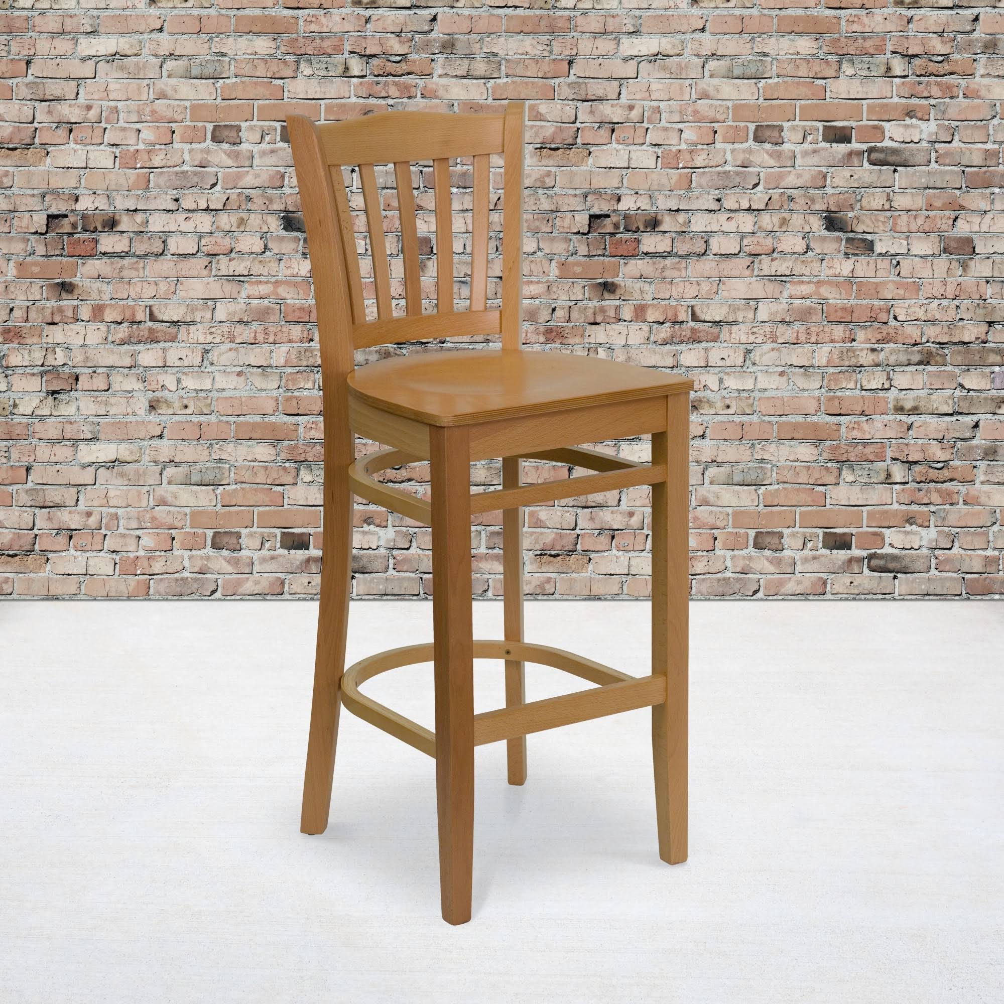 Emma and Oliver Vertical Slat Back Natural Wood Barstool