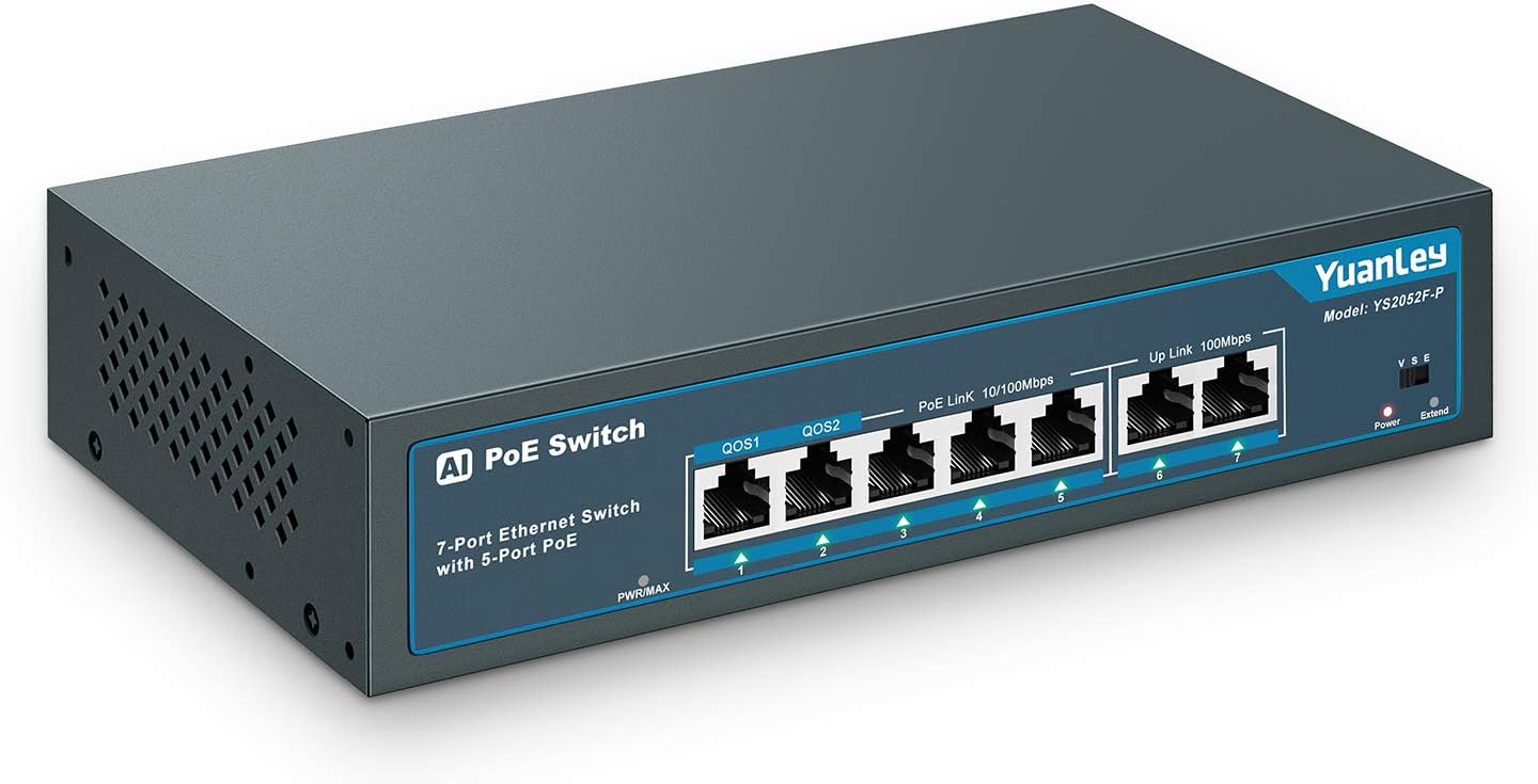 YuanLey 10 Port PoE Switch, 8 PoE+ Port 100Mbps, 2 Gigabit Uplink, 120W 802.3af/at, Extend Function, Metal, Fanless, Plug and Play Pack of 2
