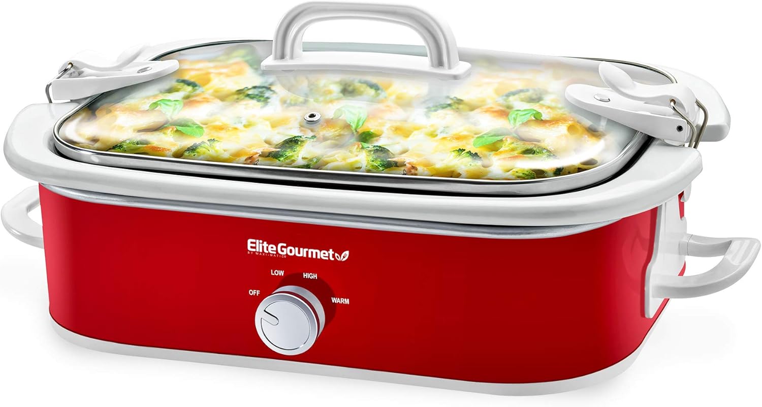 Elite Gourmet MST-5240SS Crock Slow Cooker, Locking Lid Adjustable Temperature Keep Warm Oven & Dishwasher-Safe Casserole Pan, 3.5Qt Capacity, Stainless Steel Pack of 2
