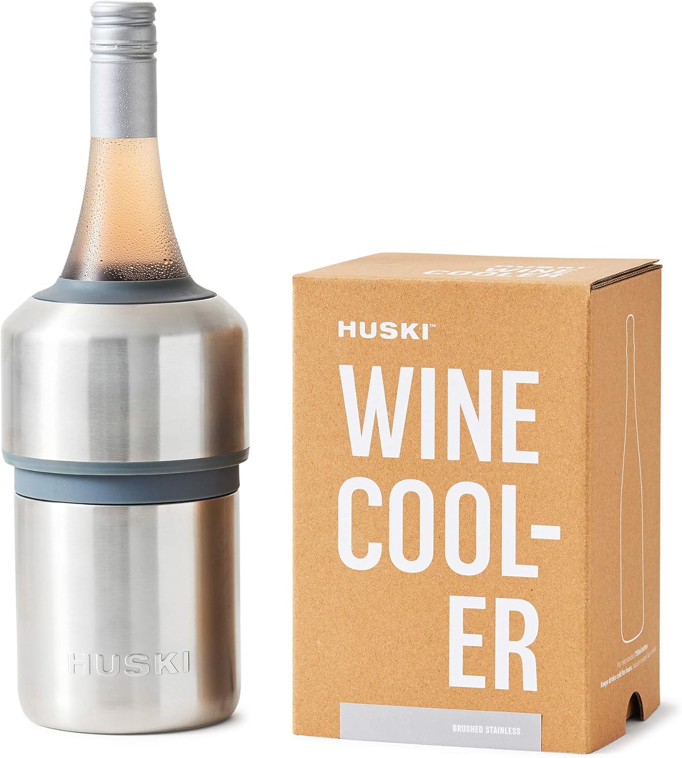 Huski Wine Cooler | Premium Iceless Wine Chiller | Keeps Wine Cold up to 6 Hours | Award Winning Design | New Wine Accessory | Fits Some Champagne Bottles | Perfect Gift for Wine Lovers (Stainless) Pack of 2