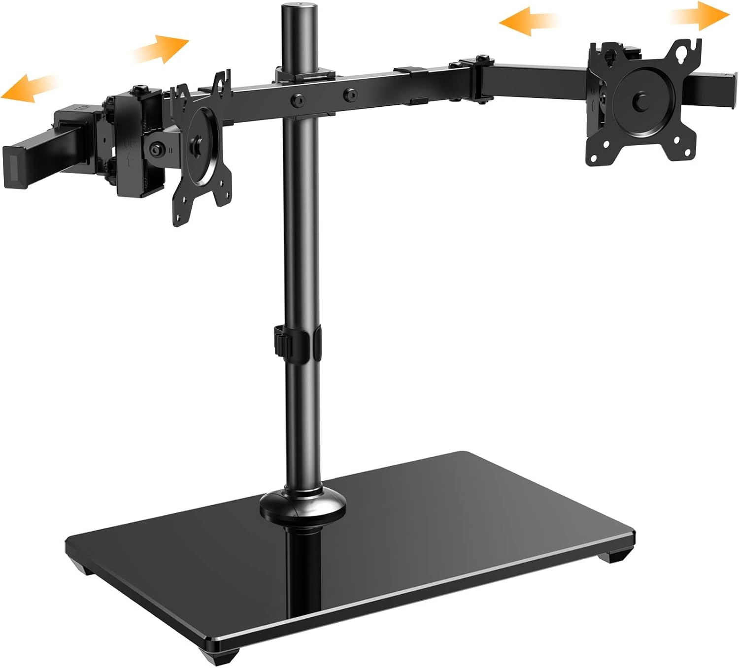 ErGear Dual Monitor Stand with Glass Base, Freestanding Height Adjustable Two Arm Monitor Mount, Heavy Duty Structure Supports Most 17-32” Monitors up to 26.4lbs, EGCM6 Pack of 2
