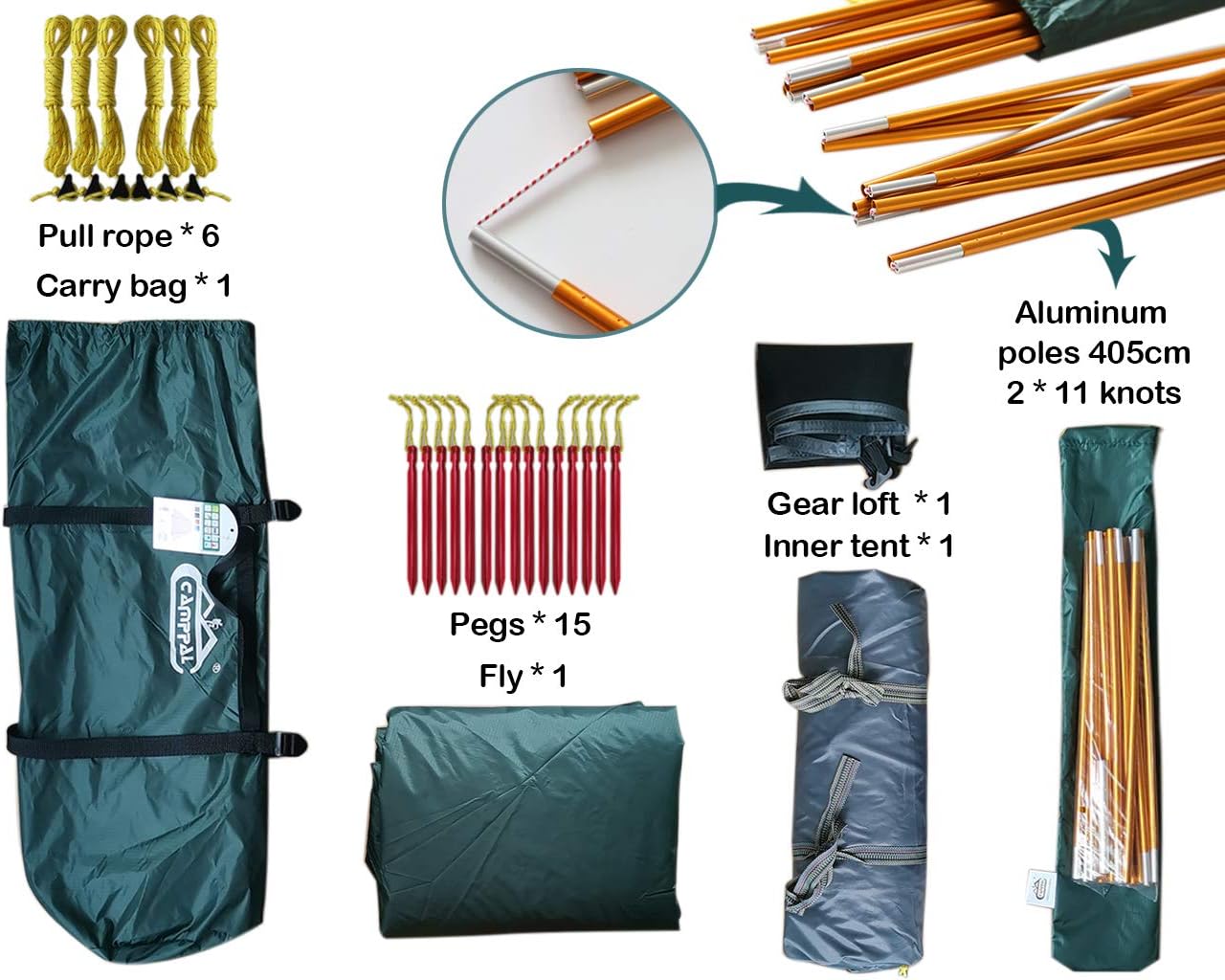 Camppal 2-3 Persons 4 Seasons Freestanding Backpacking Tent with Wind/Rain/Storm/Snow/Waterproof, Double Layers, Double Doors, Front Vestibule, Roomy Space Fits for Outdoor Camping