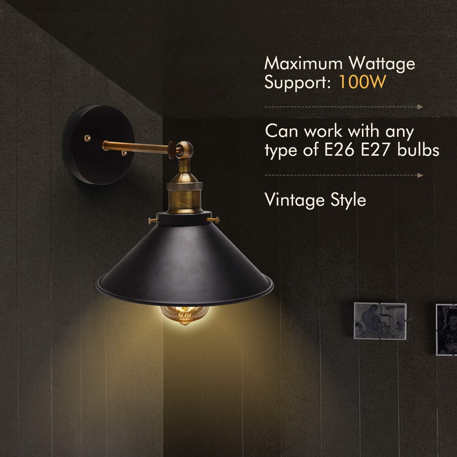 JACKYLED UL Industrial Wall Sconces 2-Pack with LED Bulb, Industrial Mini Pendant Light Set Single Vintage Socket E26 E27 Lampholder (Copper)