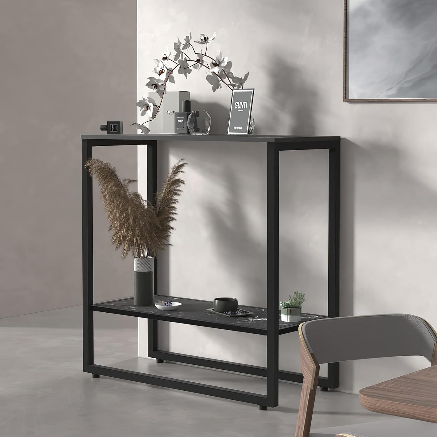 SURFLINE Console Table, 23'' Sofa Side Table, Entryway Table, Modern Behind Couch Table, Farmhouse Rectangle Console Tables for Entryway, Industrial Home Furniture Vintage, Black