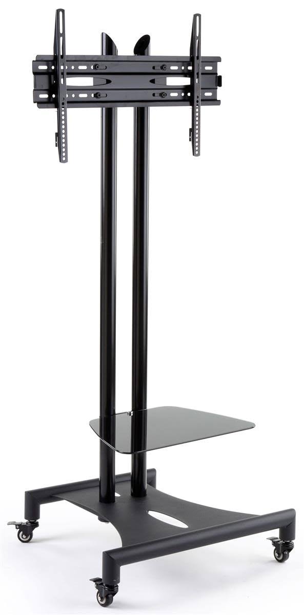 Displays2go Wheeled Plasma Screen TV Holder, Camera Shelf, Height Adjustable Black (wxntvmbfb)