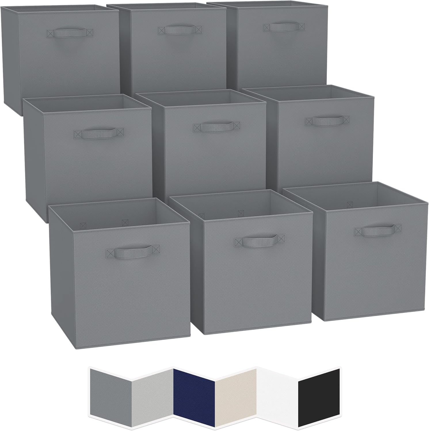 13x13 Large Storage Cubes (Set of 9). Fabric Storage Bins with Dual Handles | Cube Storage Bins for Home and Office | Foldable Cube Baskets For Shelf | Closet Organizers and Storage Box (Grey) Pack of 2
