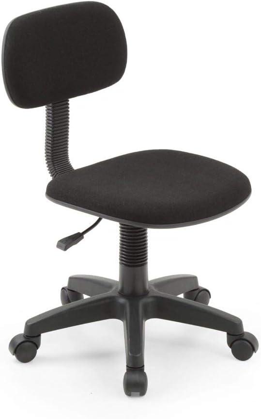Hodedah Armless, Low-Back, Adjustable Height, Swiveling Task Chair with Padded Back and Seat in Black