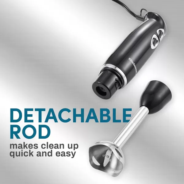 Holidays and Entertainment EHB1015 Immersion Hand Blender 500 Watts 2 Speed Mixing with Stainless Steel Blades, Detachable Wand Stick Mixer, Smoothies, Baby Food, Soup, Black