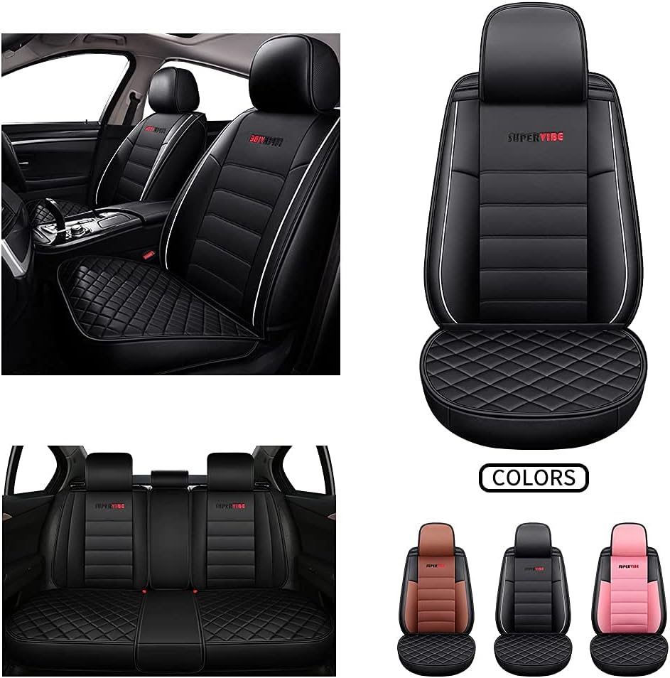 SuperVibe Auto Full Wrapped Leather Car Seat Covers, Faux Leatherette Automotive Vehicle Seat Cushion Universal Fit for Most Cars,SUVs, Pick-up Trucks in Auto Interior Accessories(Brown Full)