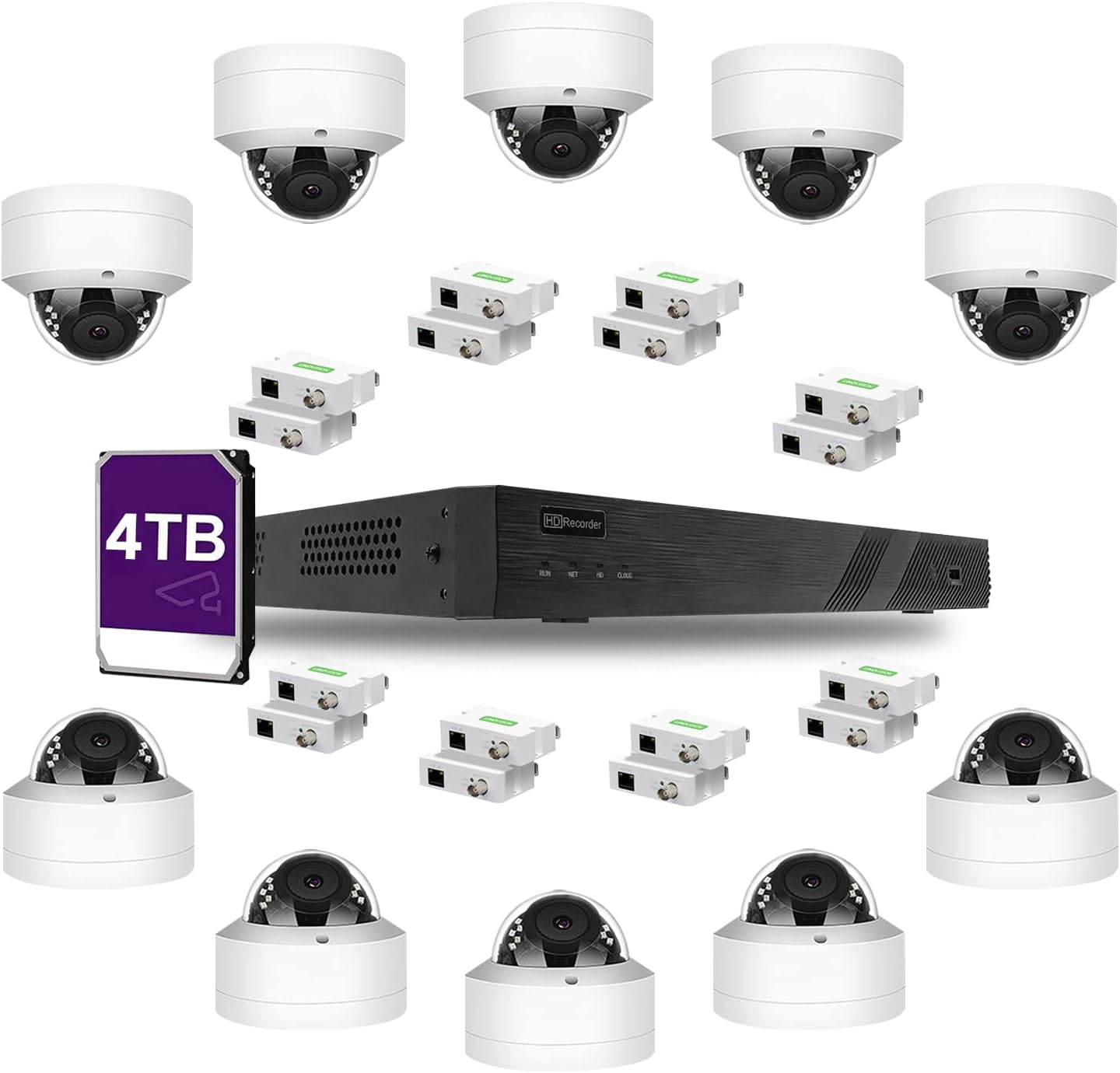 LINOVISION NDAA Compliant 16CH 4K IP Security Camera System with (8) Pairs POE IP Over Coax Converters, (10) 5MP POE IP Dome Cameras, Upgrade Analog Camera System Without Replacing RG59 Coaxial Cable
