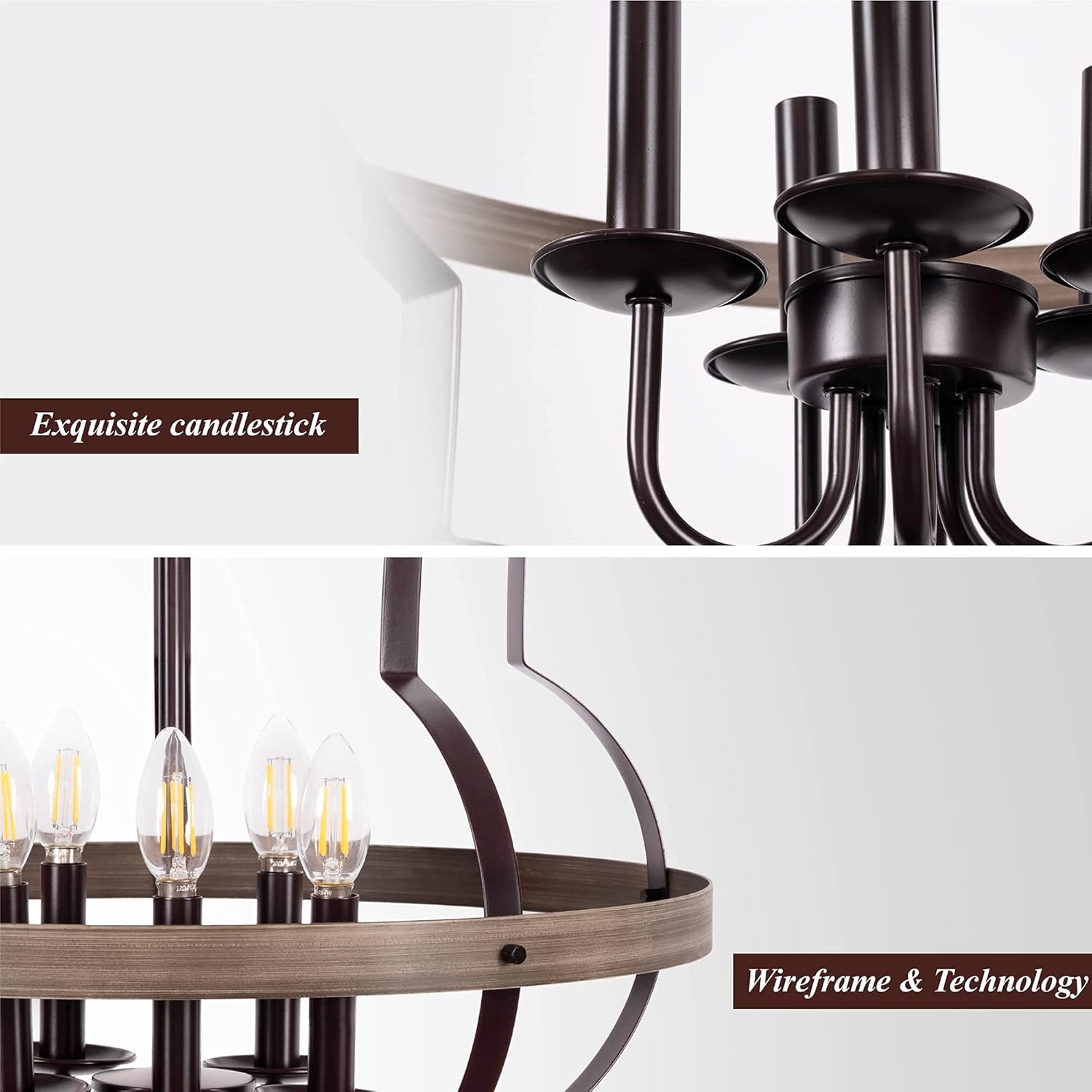 WAMPAT 5-Light Chandelier,Rustic Vintage Metal Chandelier,Black＆Copper,Foyer Chandelier，Adjustable Height,Dining Light,Bedroom Lights,Living Room Lighting,Kichlen Chandelier UL Listed