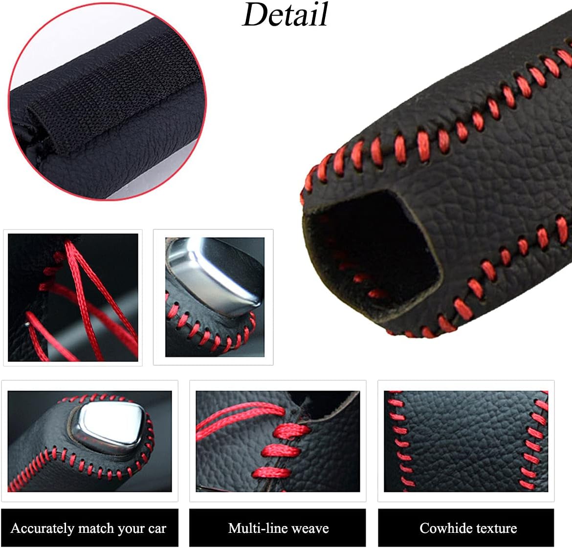 Civic Car Handbrake CoverBlack Genuine Leather Dedicated Side Brake Protective Cover Car Supplies Lever Protective Cover for 2006 2007 2008 2009 2010 2011 Civic Accessories (Red Stitch)
