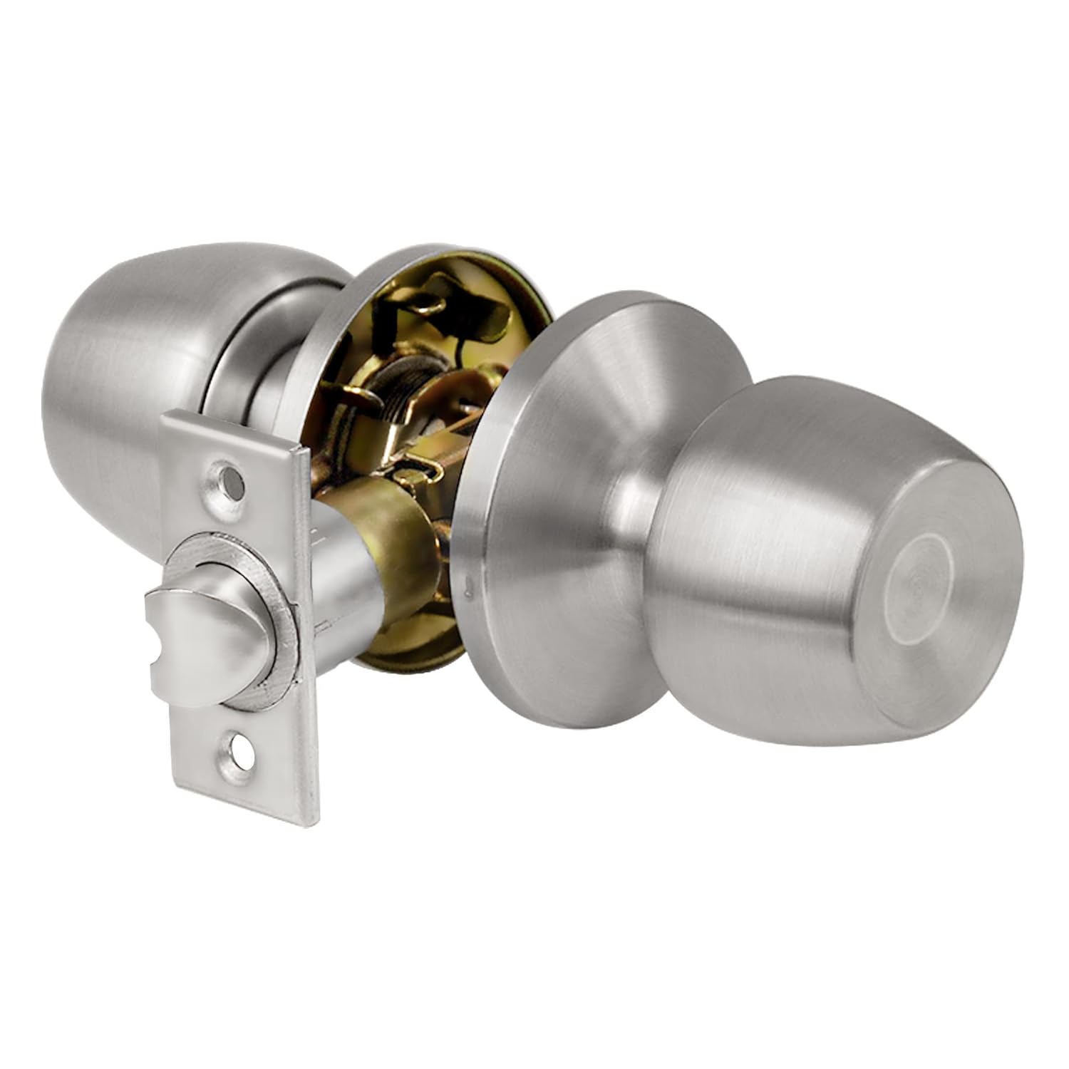 [10 Pack] BESTTEN Privacy Interior Door Knob Lock with Removable Latch Plate, Keyless Round Door Lock Set for Bathroom or Bedroom, Satin Nickel, All Metal, Amsterdam Series