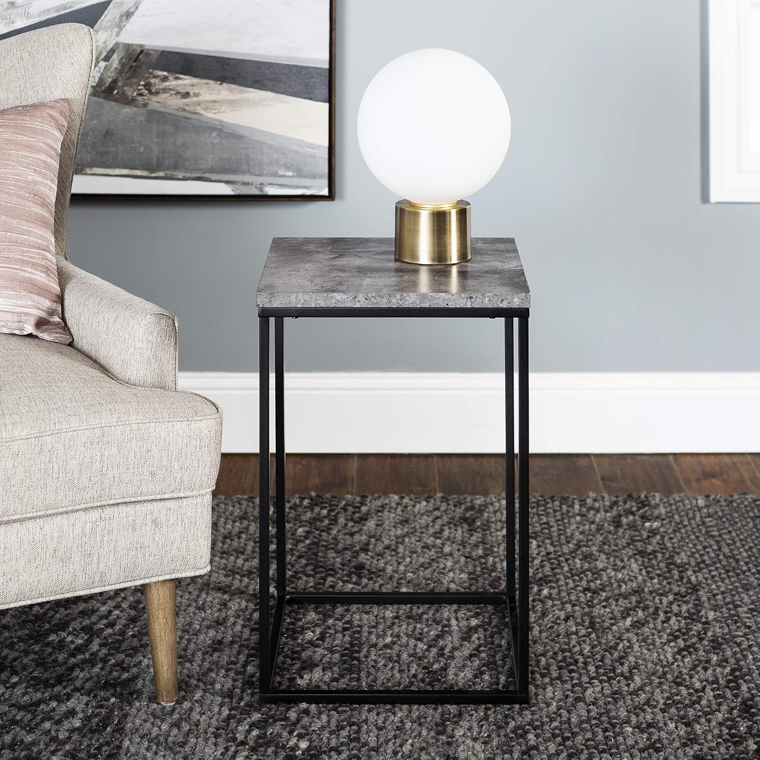 Square 6 Inch Side Table with Dark Concrete Finish Pack of 2