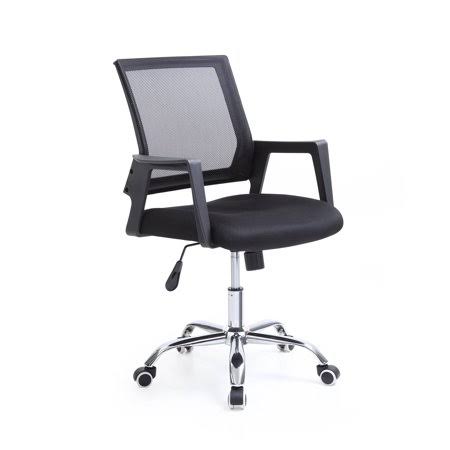 Hodedah Mesh, Mid-Back, Adjustable Height, Swiveling Office Chair with Chrome Base, Black