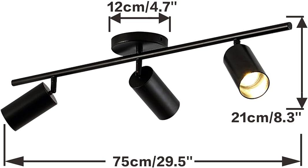 KCO Lighting Adjustable Spotlight Track Lighting 3-Light Industrial Ceiling Light Matte Black Flush Mount Ceiling Fixture for Kitchen Dining Room