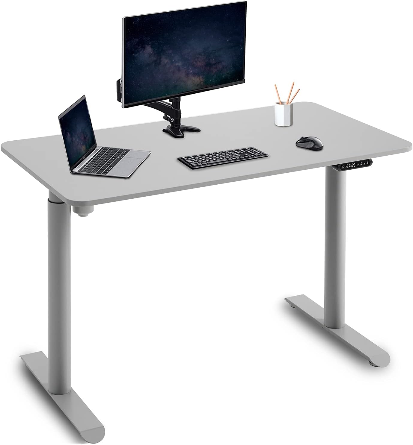 Harmati Electric Standing Desk Adjustable Height - 47 x 24 Inch Sit Stand Computer Desk, Stand Up Desk Table for Home Office, Black Frame/Walnut Top