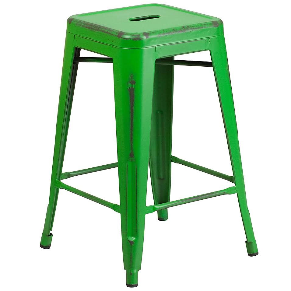 Flash Furniture 24x22 Backless Distressed Counter Stool in Green