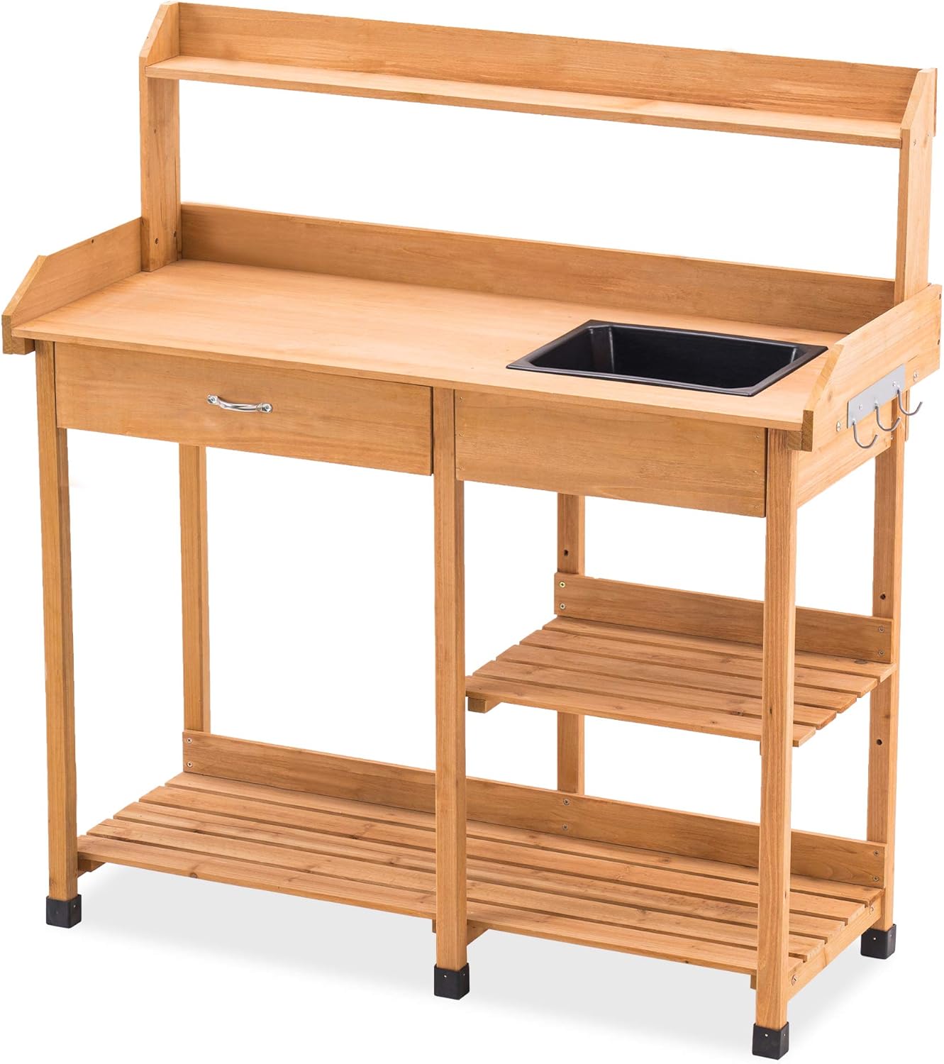 MCombo Potting Bench, Outdoor Garden Potting Table with Dry Sink, Drawer, Storage Shelves, Natural Wooden Work Station for Patio, Backyard and Porch 6059-0458 (Natural)