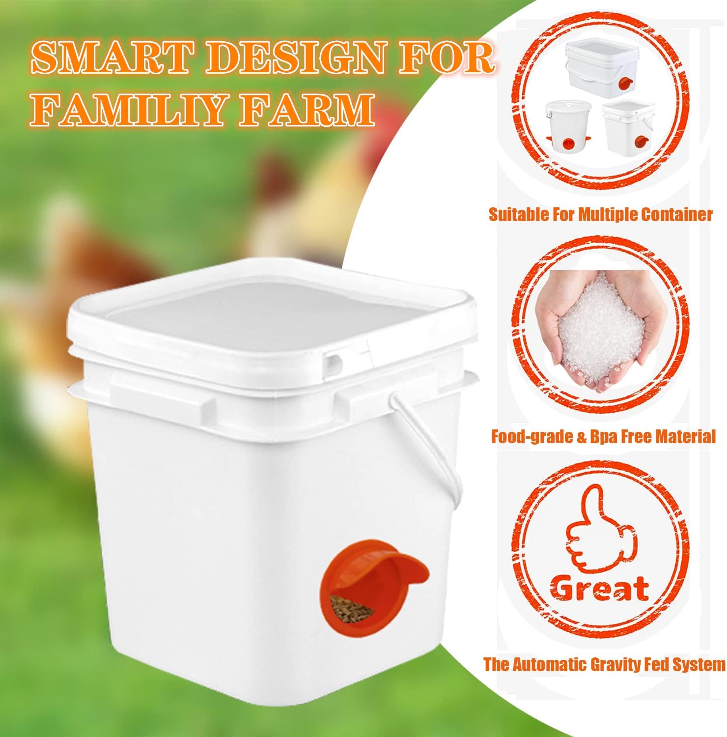 DIY Chicken Feeder Kit, Poultry Pro Feeder 6 Ports with 1 Hole Saw, Cover and Rainproof Sealing Strip for Buckets, Barrels, Bins, Troughs. No Waste Automatic Gravity Chicken Feeder Pack of 2