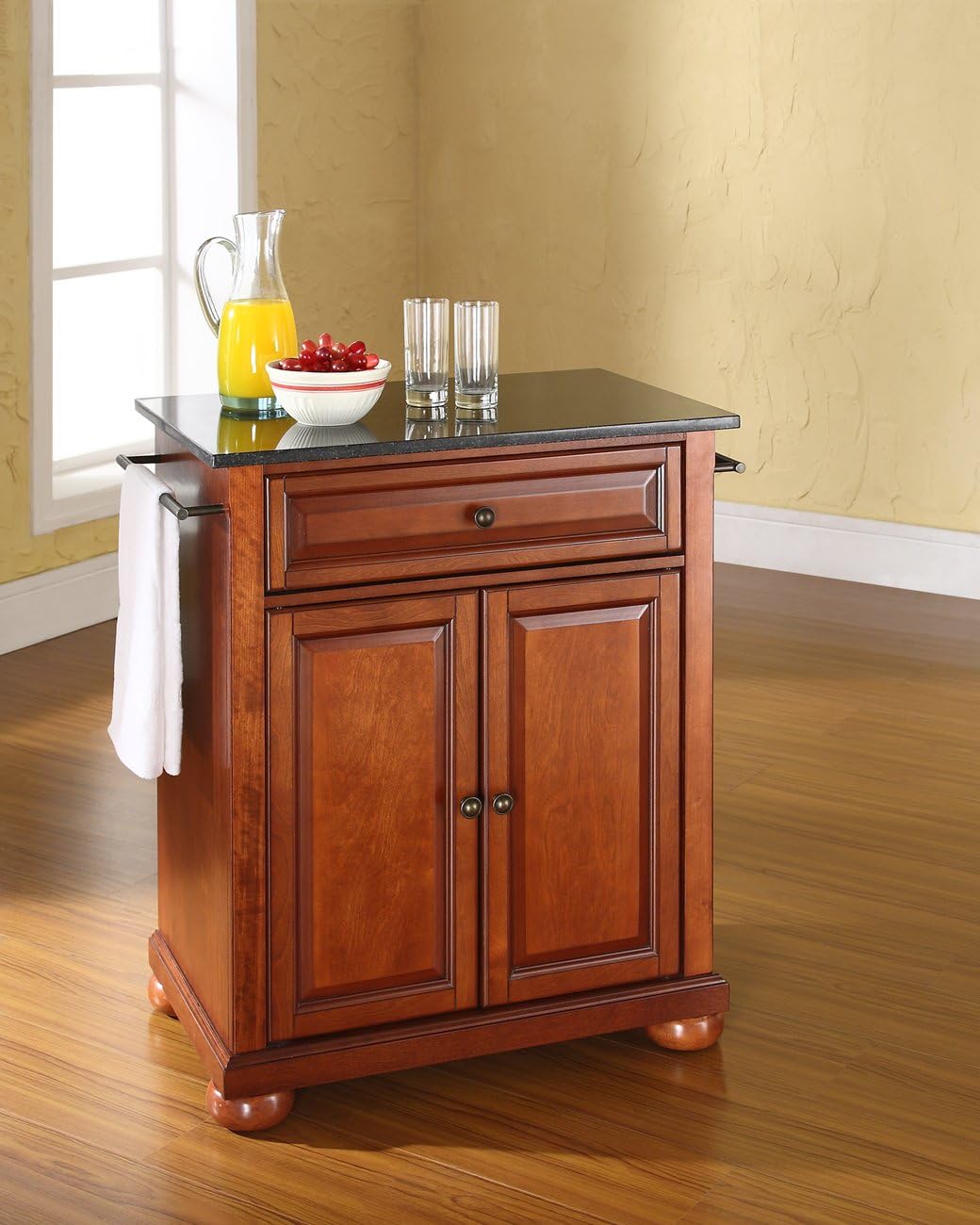 Crosley Furniture Alexandria Compact Kitchen Island with Natural Wood Top, Cherry
