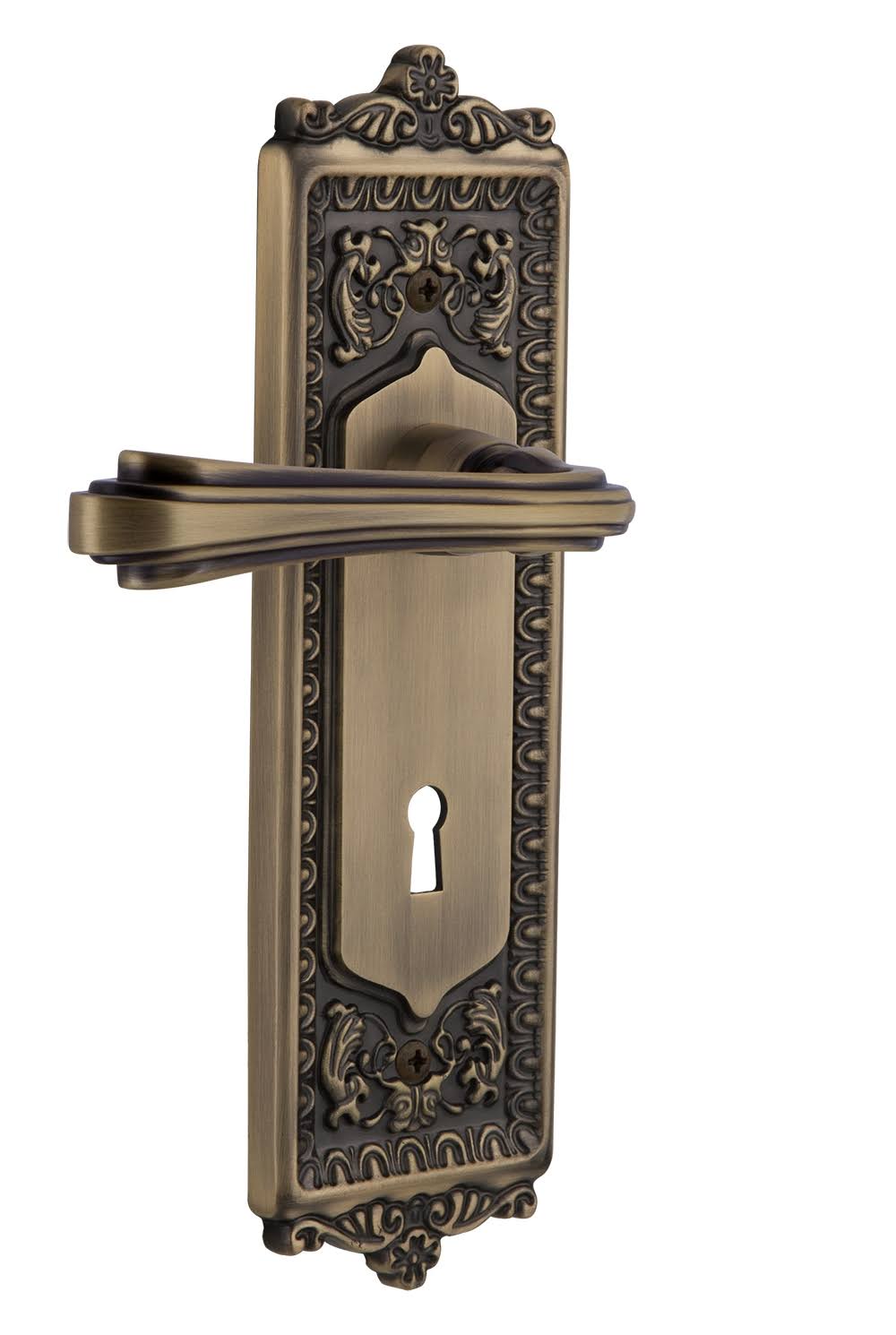 Nostalgic Warehouse EADFLR_PRV_238_KH Fleur Privacy Door Lever Set with Egg u0026 Da Antique Brass