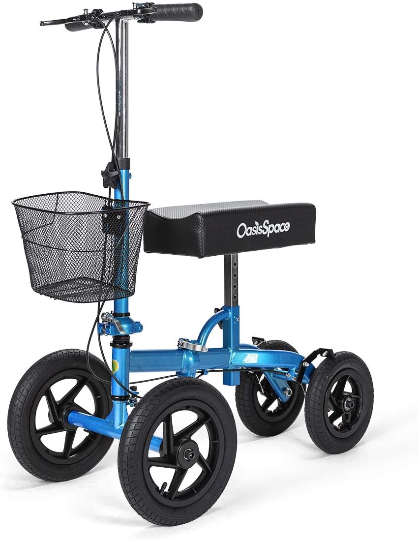 OasisSpace All Terrain Knee Scooter , with 12 inches Air Filled Wheels, Steerable Knee Walker Heavy Duty Crutches for Foot Injuries Ankles Surgery (Blue)