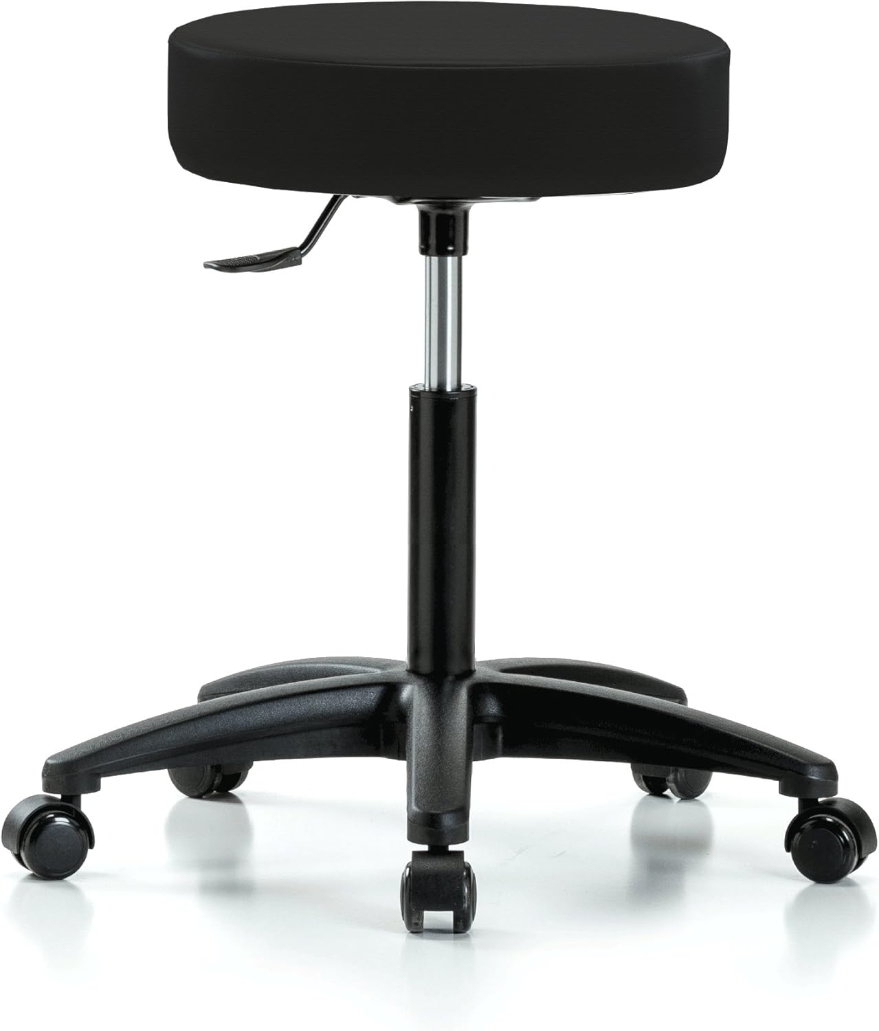 Perch Rolling Single Lever Height Adjustable Swivel Stool for Carpet or Linoleum, Desk Height, Black Vinyl