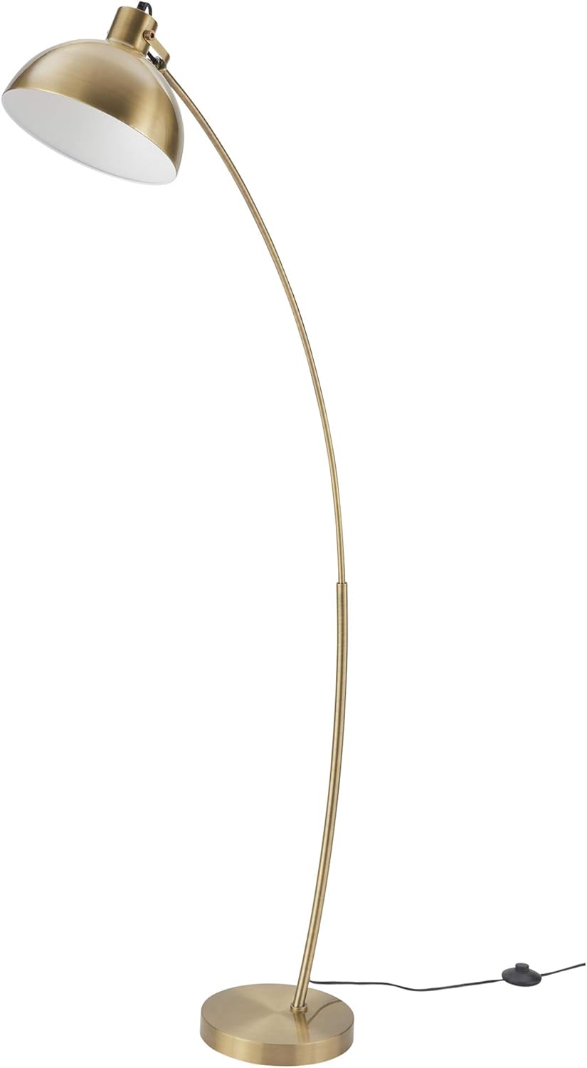 Archiology Arc Floor Lamp Black, Modern Adjustable Floor Reading Lamp with Metal Black Shade & Gold Interior for Living, Family