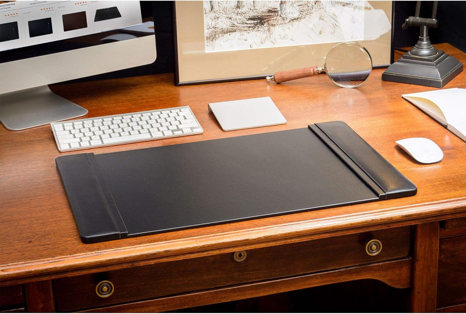 Dacasso Classic Leather Side Rail Desk pad, 25.5 x 17.25, Black