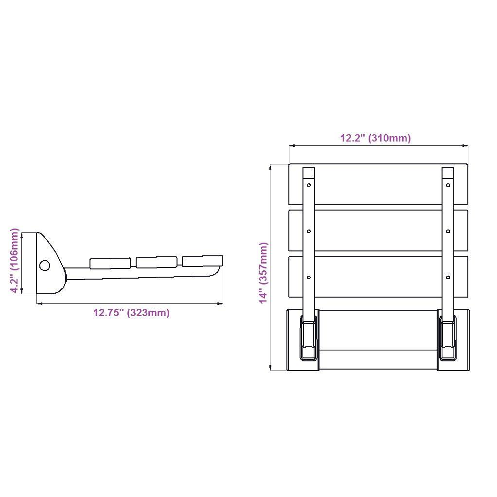 Hudson Reed Stylish Sapele Folding Shower Seat with Chrome Hinges Wide Base - 12