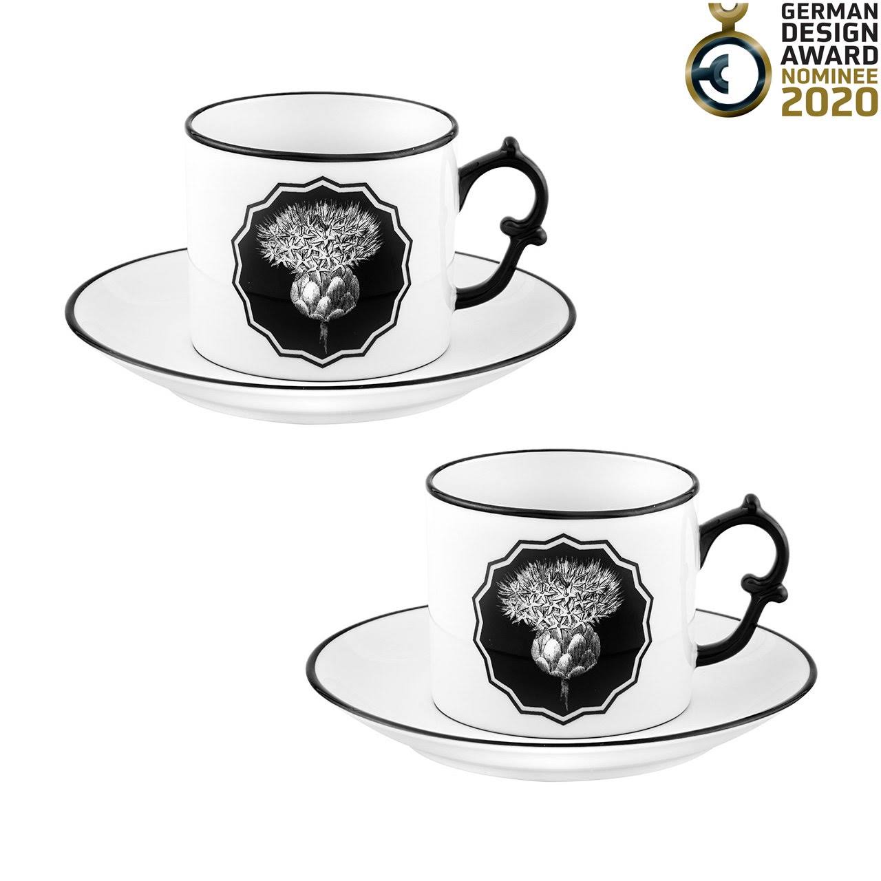 Vista Alegre Porcelain Herbariae by Christian Lacroix Set 2 Tea Cups and Saucer White