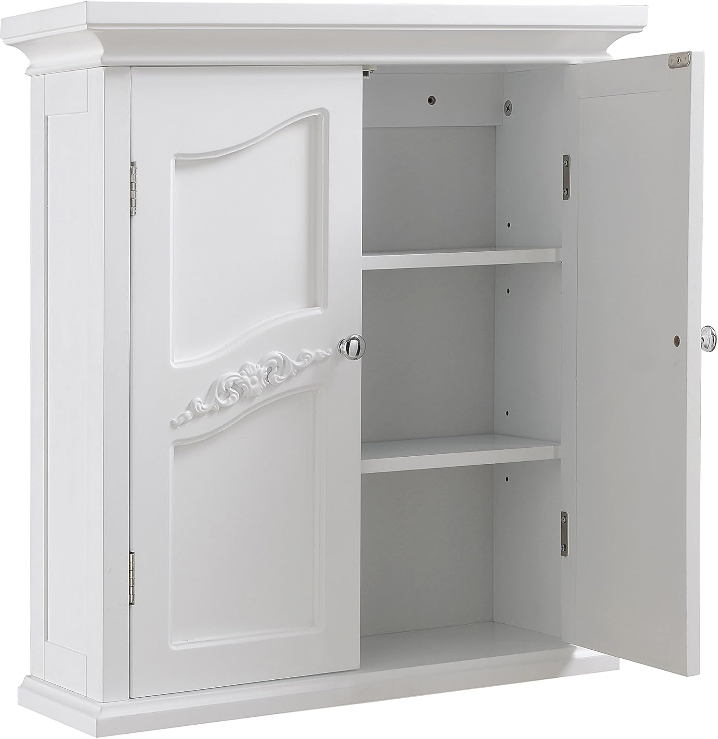 Elegant Home Fashion Versailles Wall Mounted Cabinet Bathroom Kitchen Storage Space Saver with 2 Doors 2 Adjustable Inner Shelves, White Pack of 2