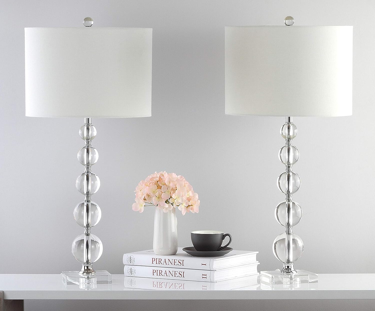 Safavieh Lighting Collection Liam Stacked Crystal Ball 29-inch Bedroom Living Room Home Office Desk Nightstand Table Lamp (Set of 2) - LED Bulbs Included