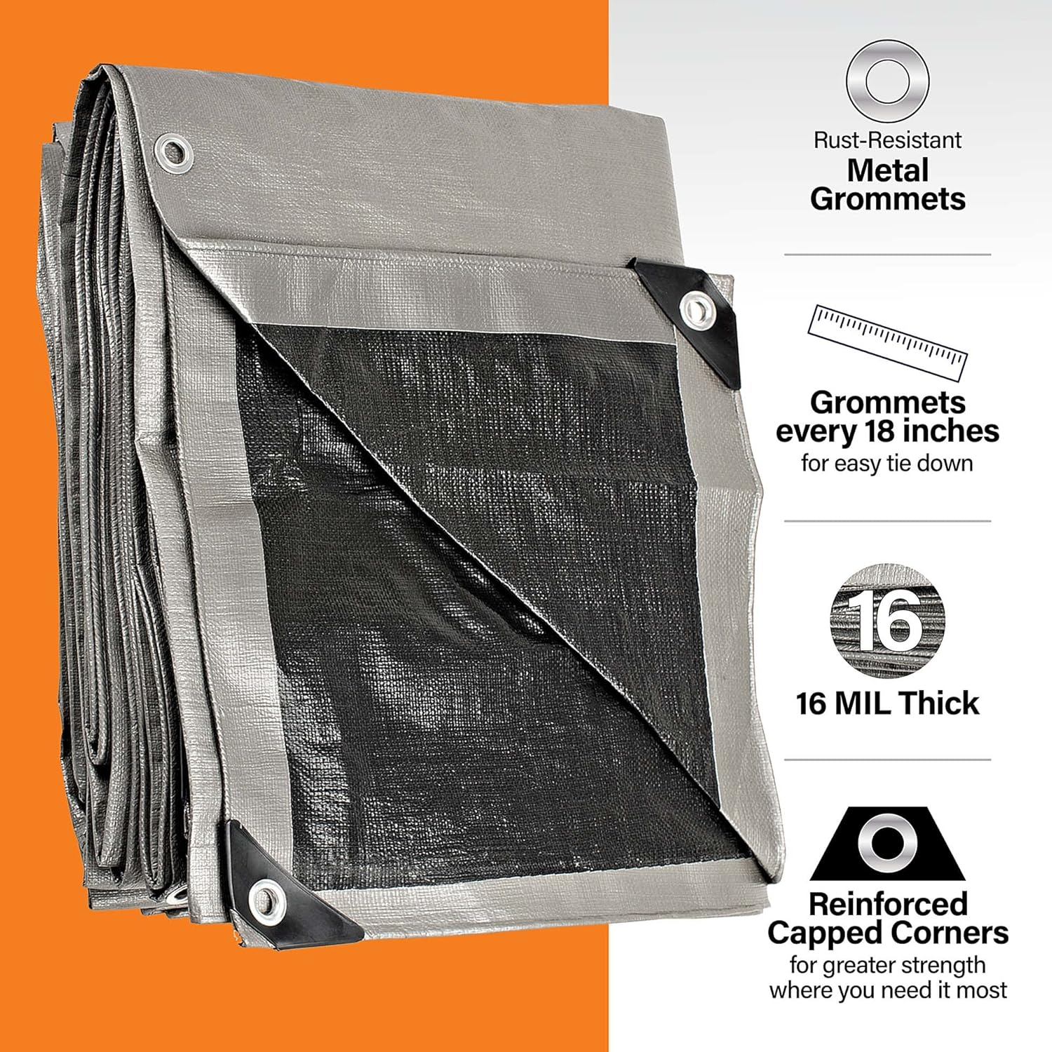 10x12 Ultra Heavy Duty Tarp, Extra Thick 15 Mil, UV Resistant, Grommets Every 18 Inches - Waterproof Plastic Poly Tarpaulin - (Reversible, Silver and Black) (10' x 12' Feet)