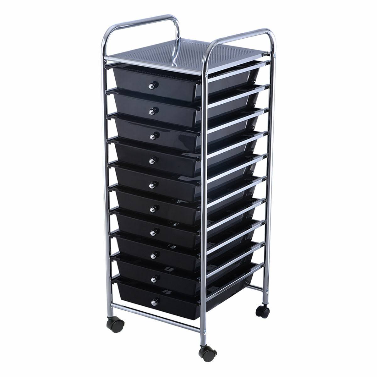 Costway 10 Drawer Rolling Storage Cart Scrapbook Paper Office School Organizer Black